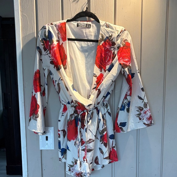YOINS Pants - YOINS Floral Romper with Red and Blue Accents